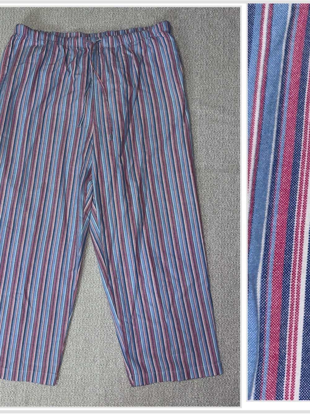 Orvis striped pull on elastic waist loose fit cropped pants red blue size Large